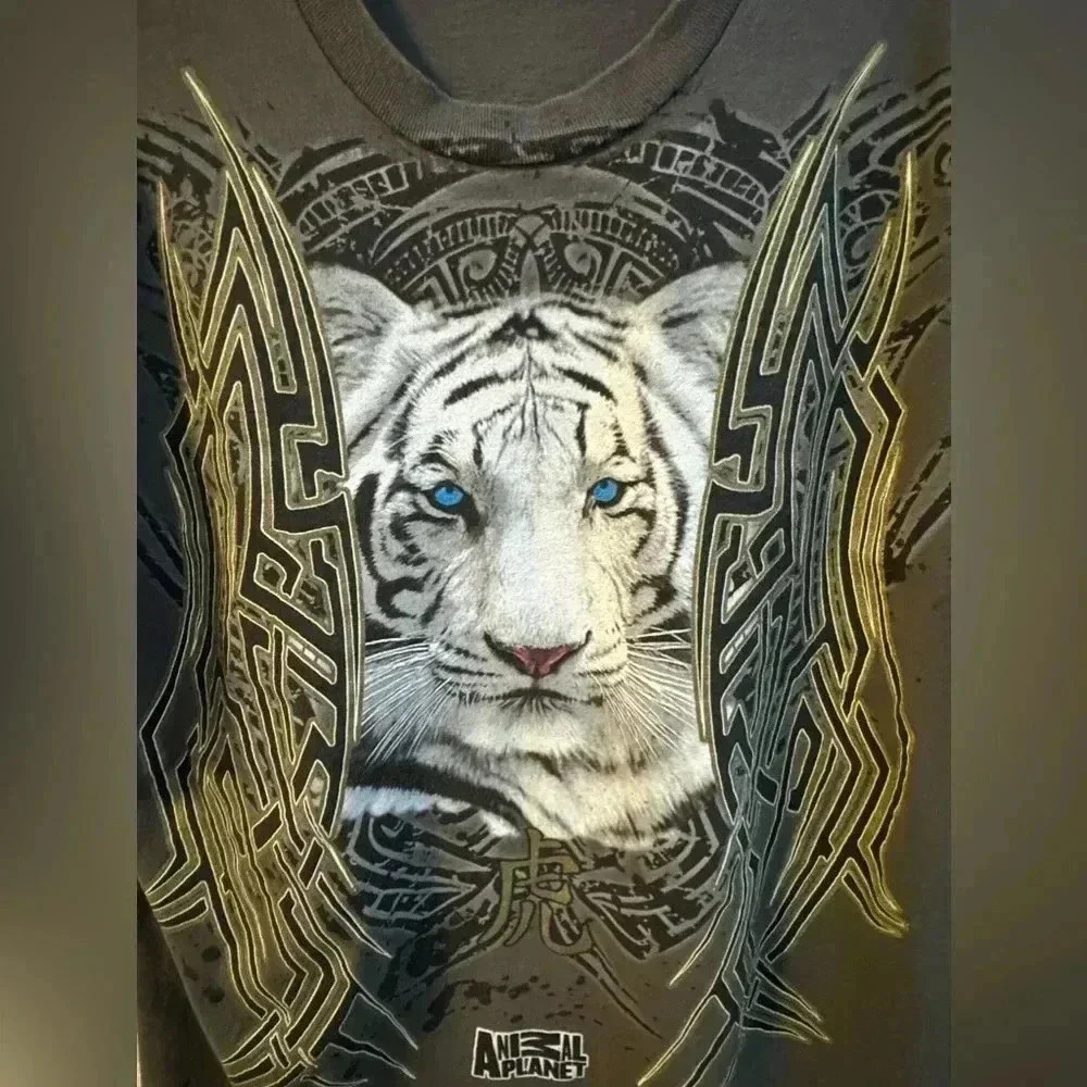 Y2K Tiger Animal Planet Unisex Tee XL Oversized Ed Hardy Thrasher Short Sleeve - Picture 3 of 12